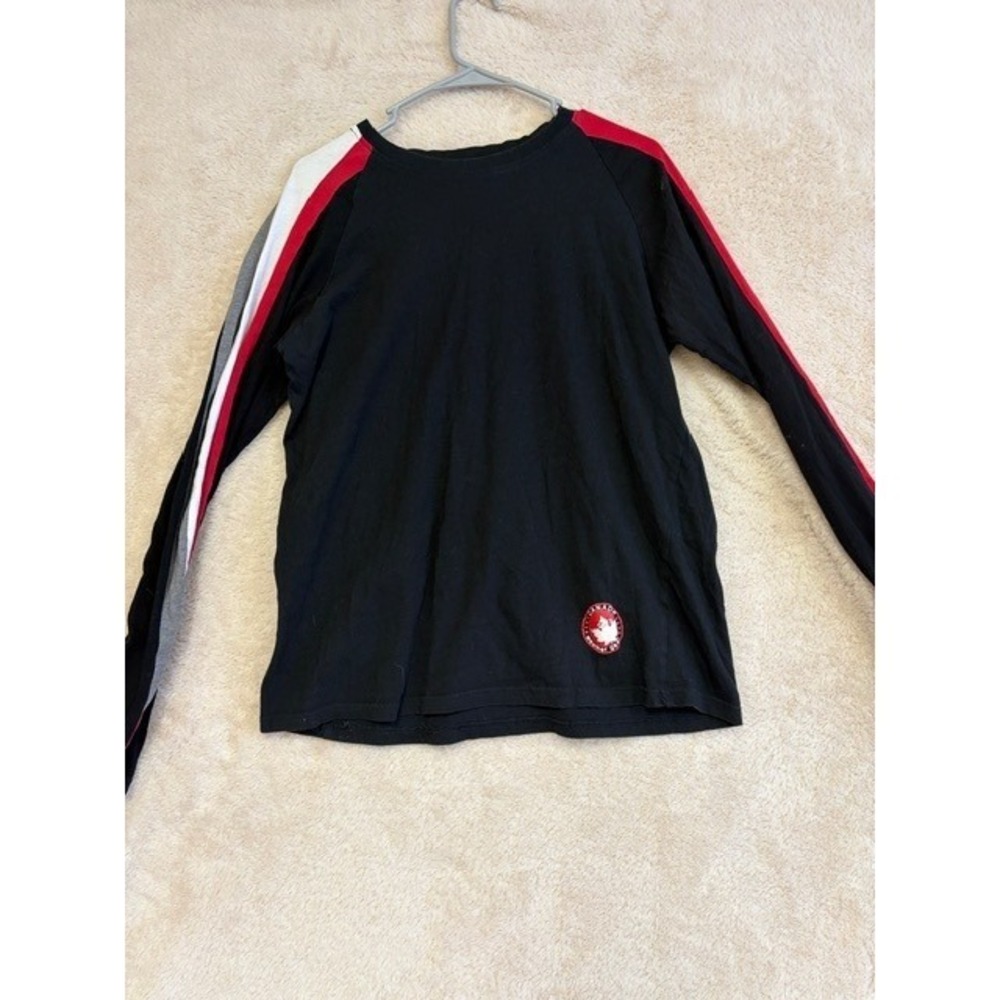 Canada Weather Gear Long Sleeve Graphic T Shirt Black Red White Stripes L G